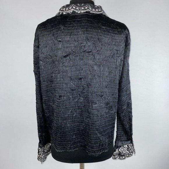 Alberto Makali Button Down Shirt Women's Size XL Crinkle Embroidered Sequins Art - Picture 7 of 12